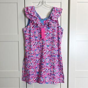 Lilly Pulitzer Aura Pink Baby Bloomer Floral Ruffled Sleeveless Linwood Romper 1